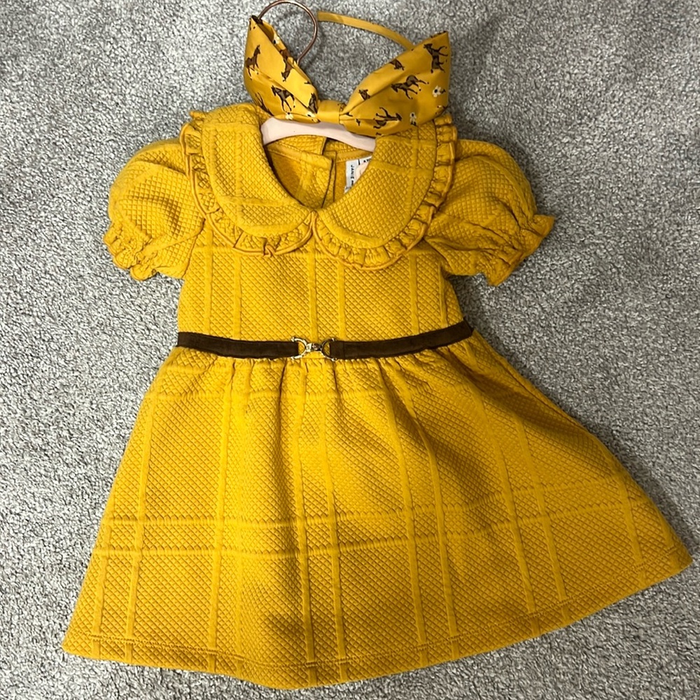 Janie and Jack 6-12 months jacquard dress with matching headband worn once